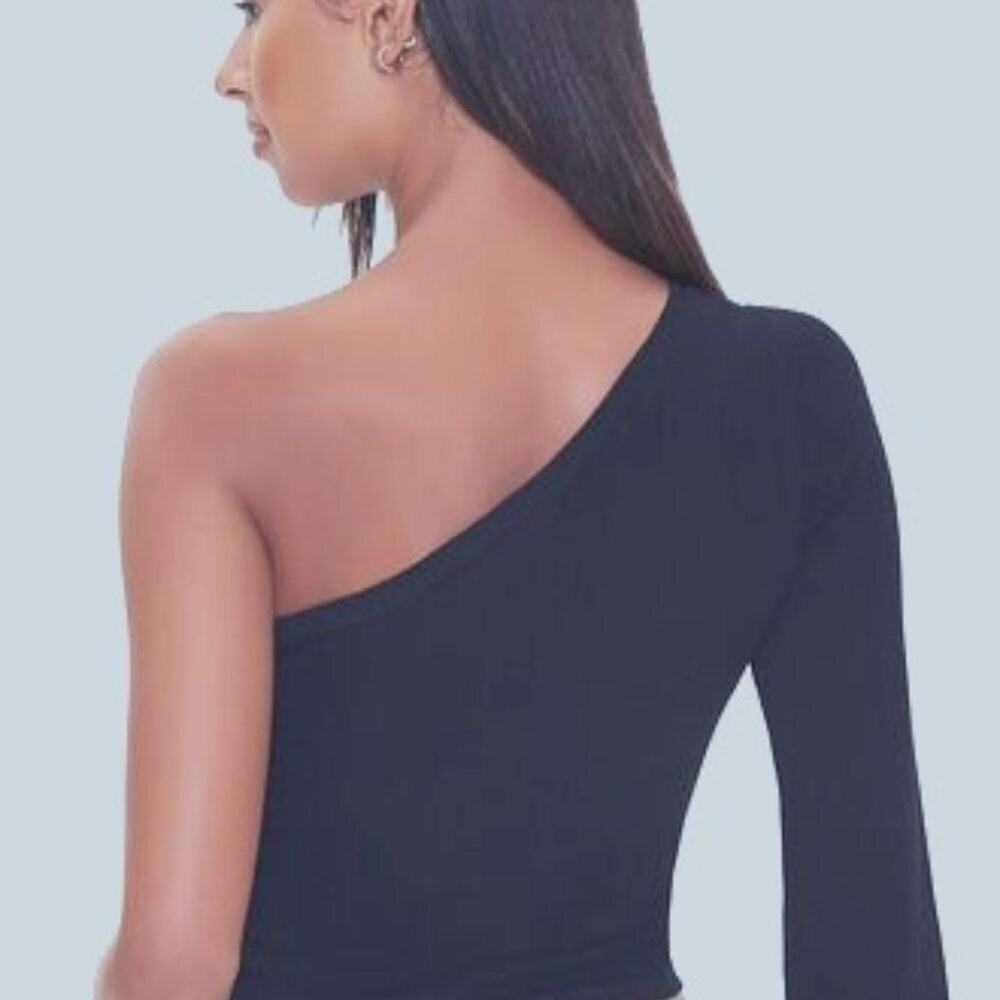 Forever 21 Navy Blue One Shoulder Top Medium